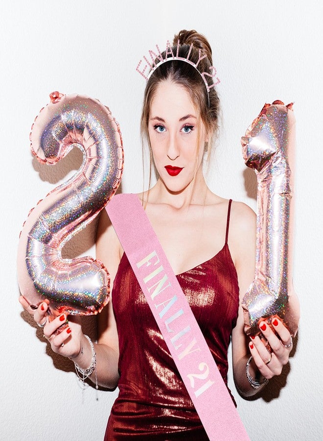 Semato 21st Birthday Sash & Rhinestone FINALLY 21 Birthday Headband Kit- Pink 21st Birthday Decorations for Her - Image 5
